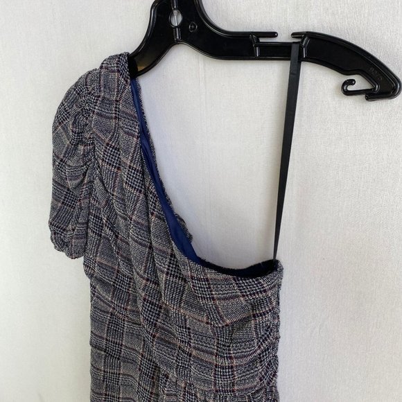 BEBE Navy Plaid One Shoulder Mini Dress NWT - Picture 4 of 12